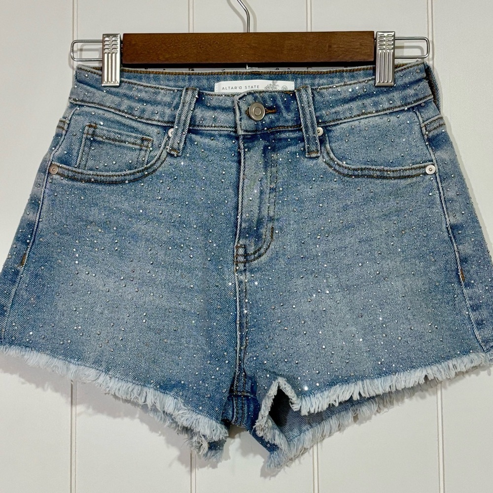 Altar’d State Micro Stud Glitter Denim Cut Off Shorts size 25